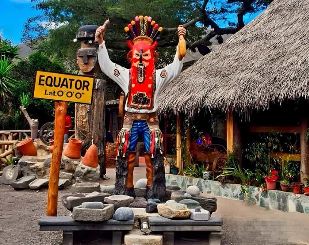 Colorful statue at the Equator monument in Ecuador